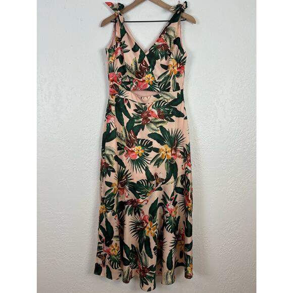 Sam Edelman Sleeveless Flamingo Print Midi Dress Tropical Vacation Size 8 - Picture 1 of 6